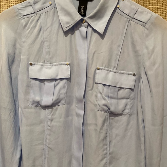 White House Black Market Light Blue Silk Blouse, Size 4 - Picture 5 of 8